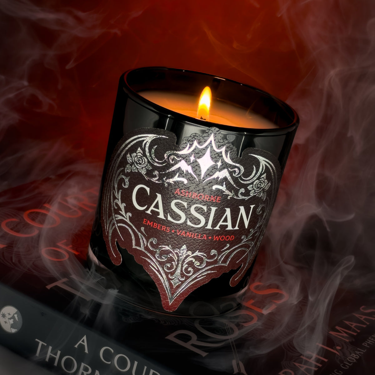 Cassian candle surrounded by smoke