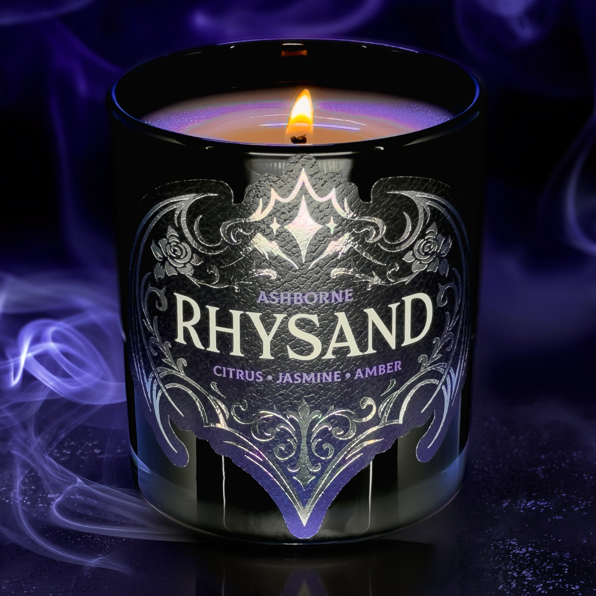 Rhysand candle lit in violet smoke