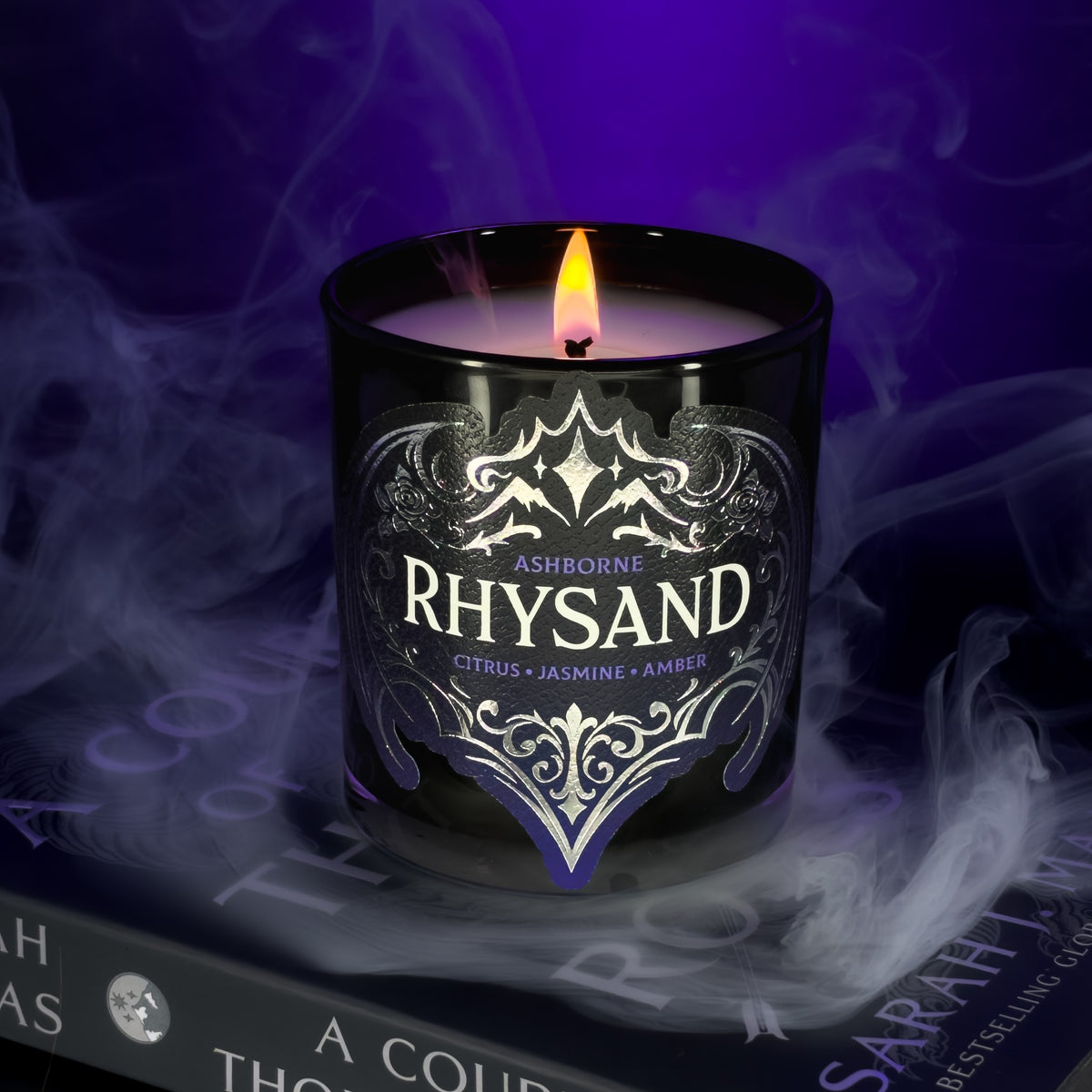 Rhysand candle surrounded by smoke