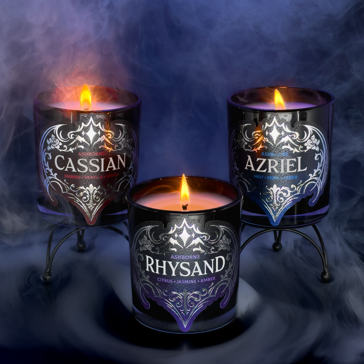 Rhysand, Cassian and Azriel candles lit in smoke