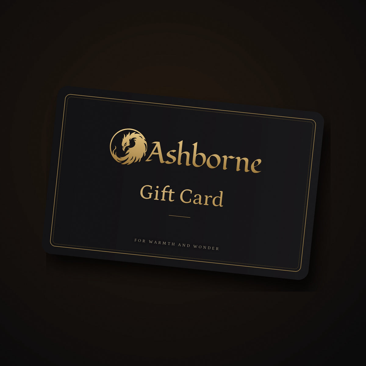 Black Ashborne gift card with gold phoenix logo